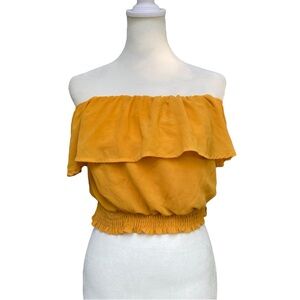 Papaya Marigold Yellow Ruffle Off The Shoulder Crop Top